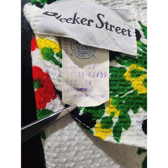 VTG Gorgeous Bleeker Street Floral Dress 60s 70s Retro Waffle Cinch Waist Sz S M - Picture 13 of 13